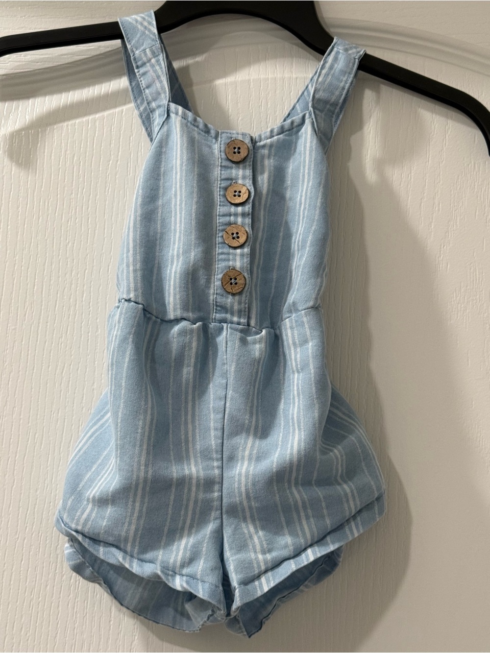 Girls Blue And White Striped Romper Jumpsuit Onesie - 2T